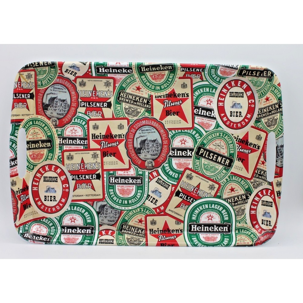 Heineken Beer Tray All Over Logo Acrylic 12x17 Handles Amsterdam Breweriana